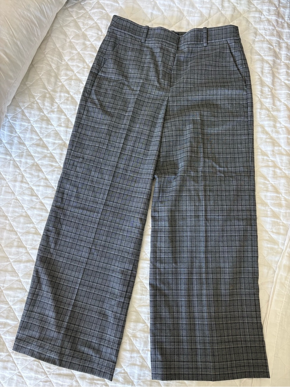 J. Crew Factory Gray Plaid Wide-Leg Trousers